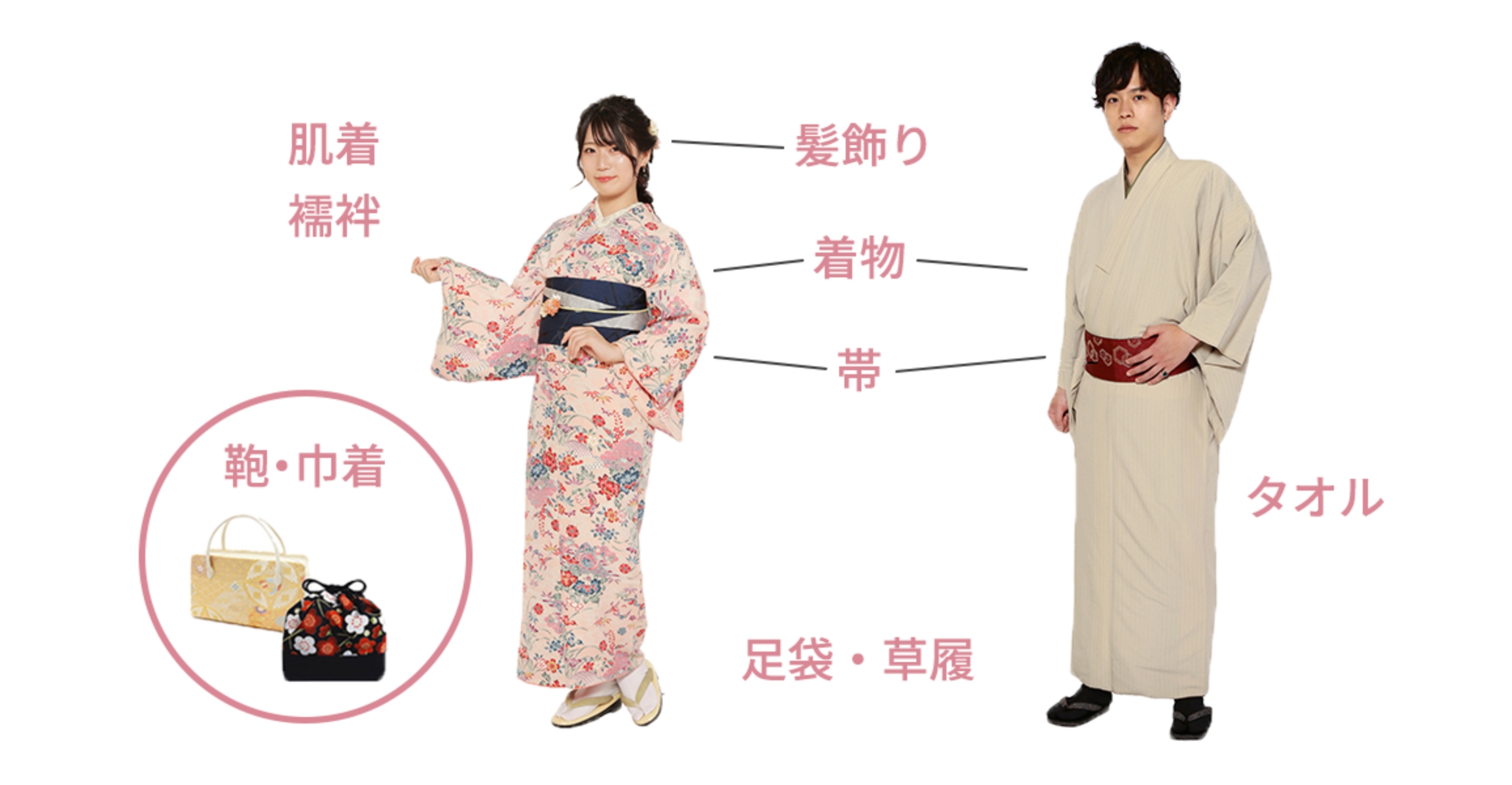 襦袢 帯紐 髪飾り※ 着物 帯 肌着 足袋・草履 タオルかばん・巾着